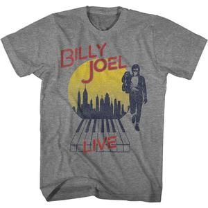 Billy Joel B Joel Live City Graphite Heather Adult T-Shirt